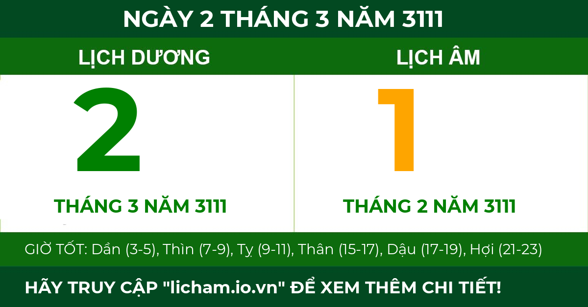 lịch âm ngày 2 tháng 3 năm 3111