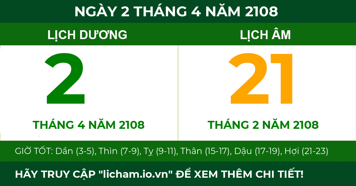 lịch âm ngày 2 tháng 4 năm 2108