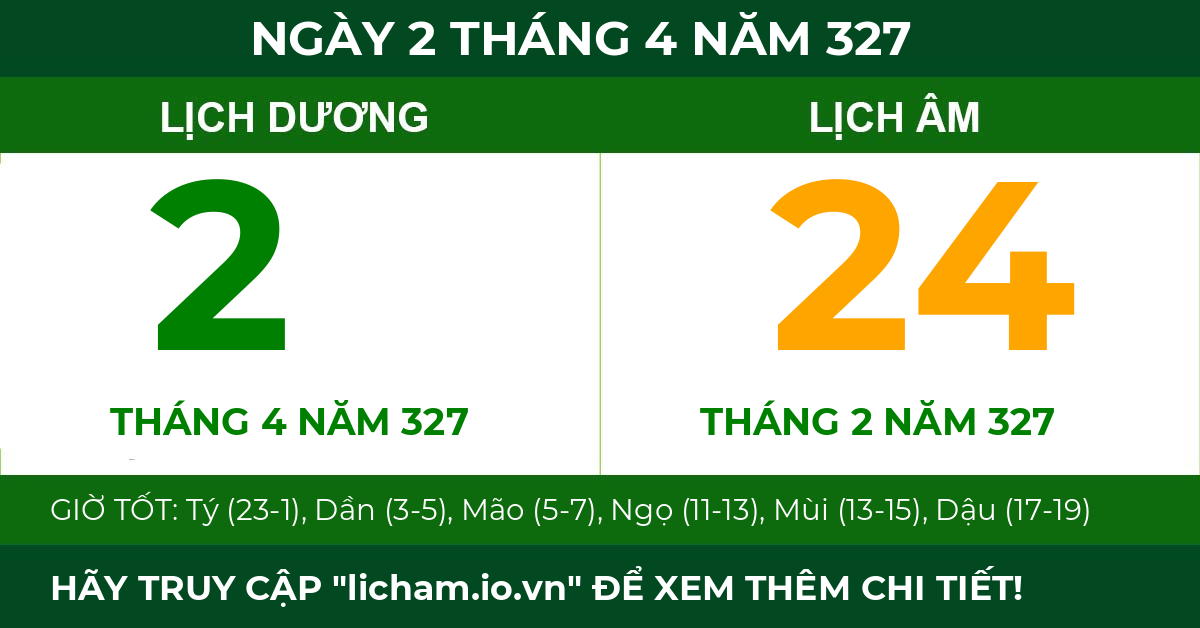 lịch âm ngày 2 tháng 4 năm 327