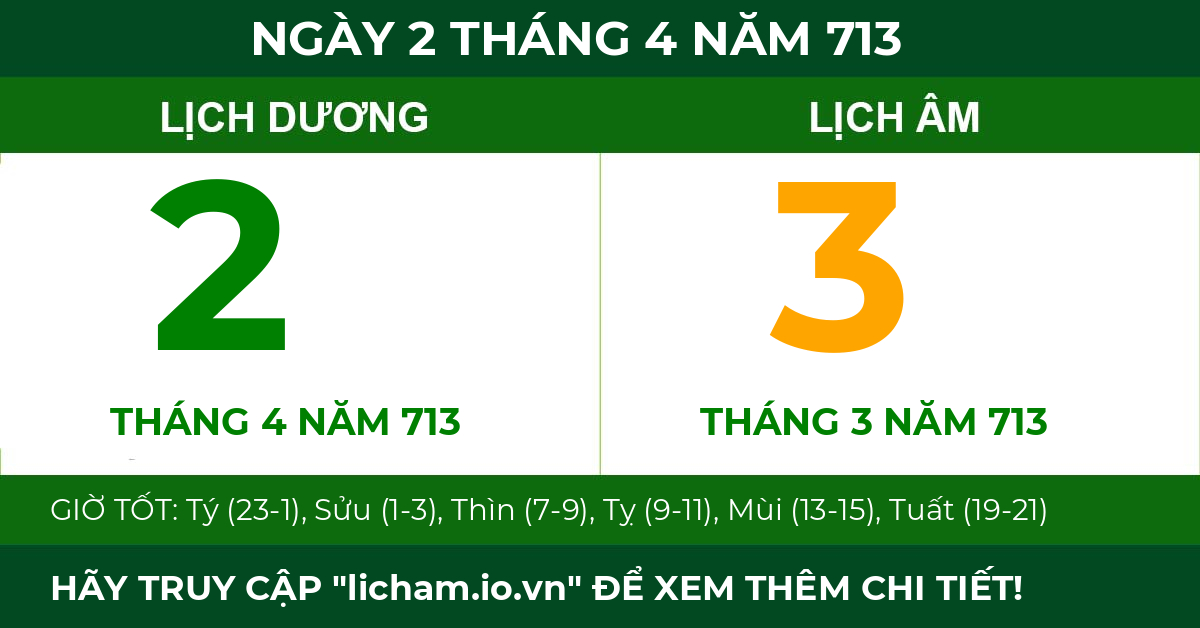 lịch âm ngày 2 tháng 4 năm 713