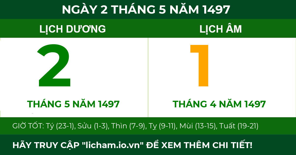 lịch âm ngày 2 tháng 5 năm 1497