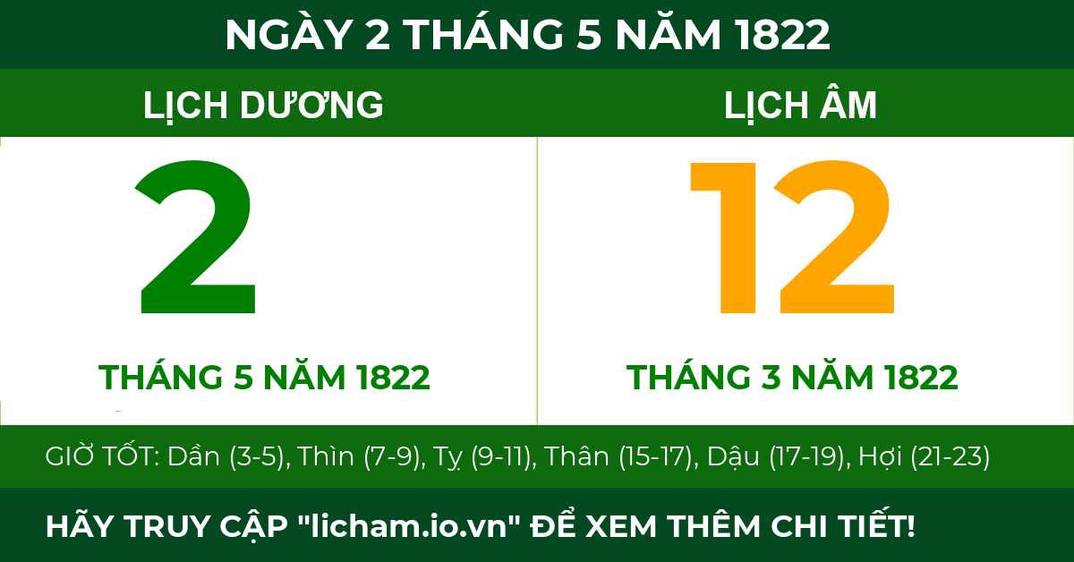 lịch âm ngày 2 tháng 5 năm 1822