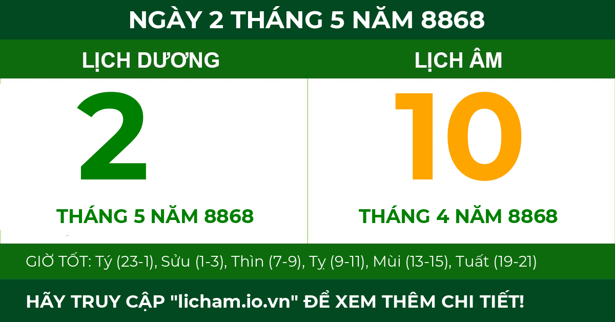 lịch âm ngày 2 tháng 5 năm 8868