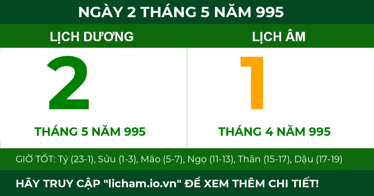 lịch âm ngày 2 tháng 5 năm 995