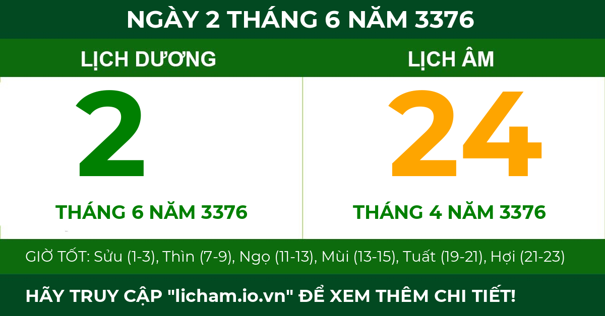 lịch âm ngày 2 tháng 6 năm 3376
