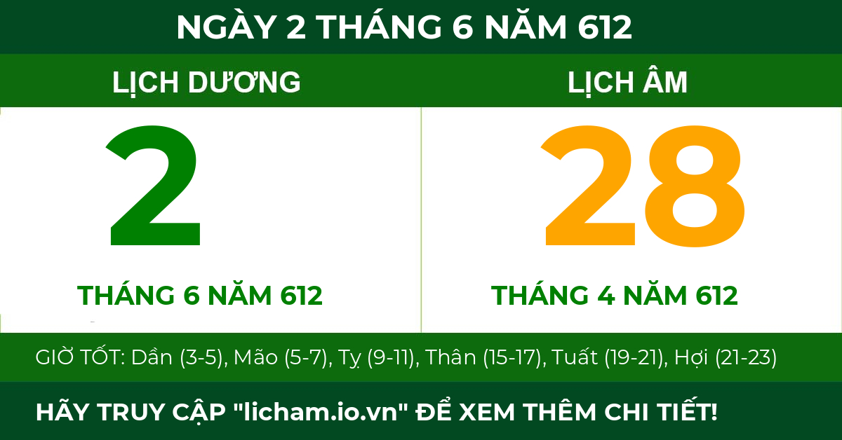 lịch âm ngày 2 tháng 6 năm 612