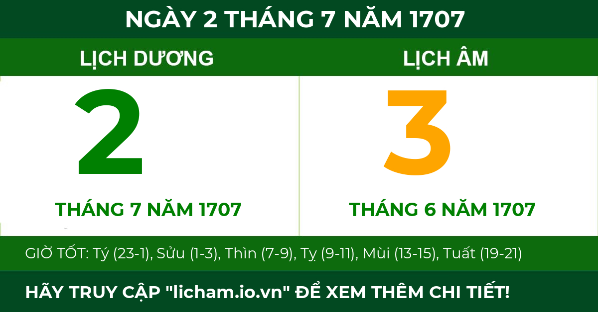 lịch âm ngày 2 tháng 7 năm 1707