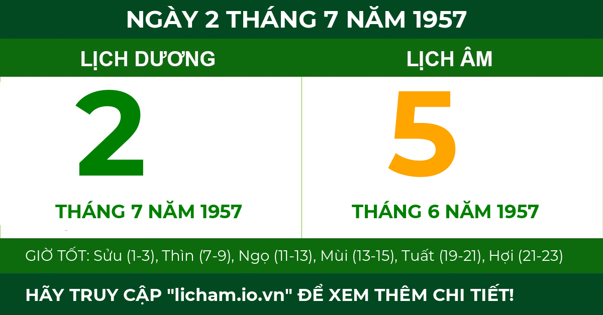 lịch âm ngày 2 tháng 7 năm 1957