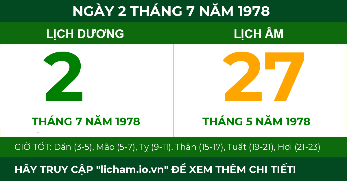 lịch âm ngày 2 tháng 7 năm 1978