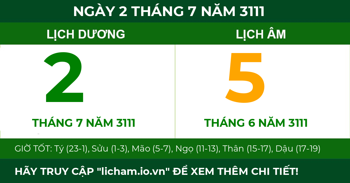 lịch âm ngày 2 tháng 7 năm 3111