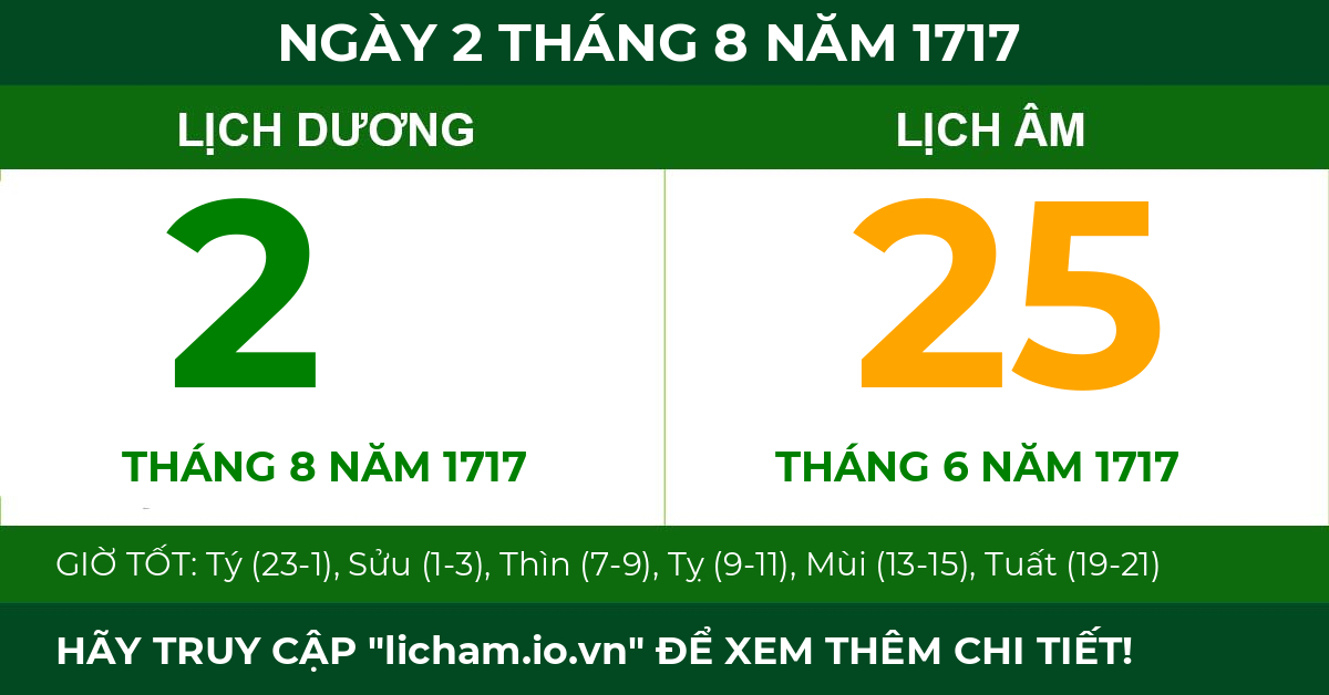 lịch âm ngày 2 tháng 8 năm 1717