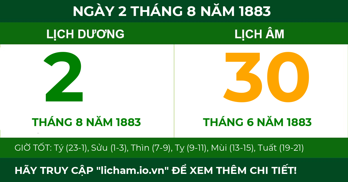 lịch âm ngày 2 tháng 8 năm 1883