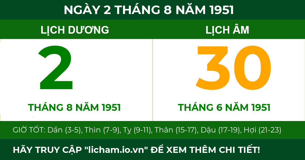 lịch âm ngày 2 tháng 8 năm 1951