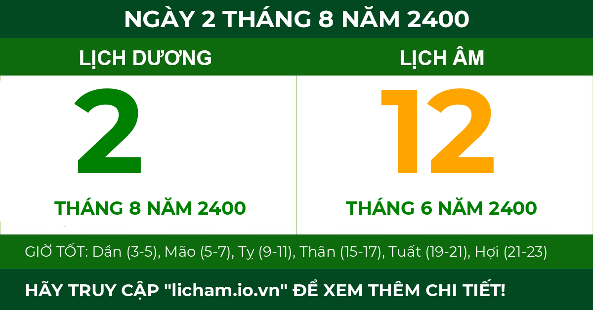 lịch âm ngày 2 tháng 8 năm 2400