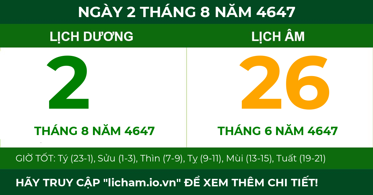 lịch âm ngày 2 tháng 8 năm 4647