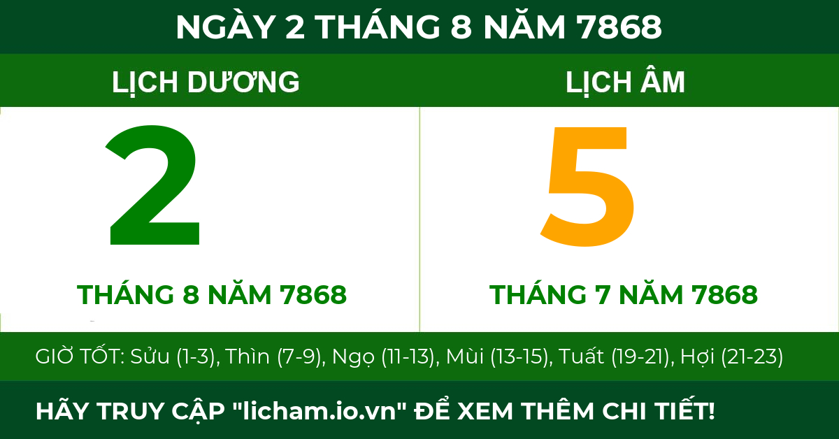 lịch âm ngày 2 tháng 8 năm 7868