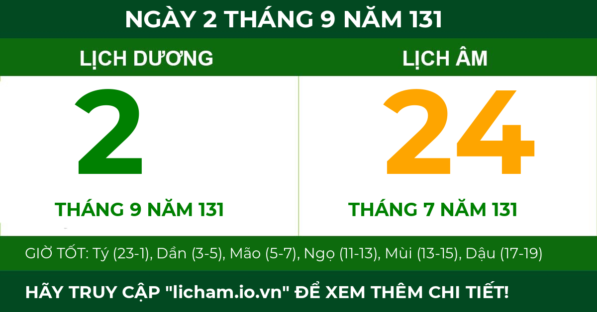 lịch âm ngày 2 tháng 9 năm 131