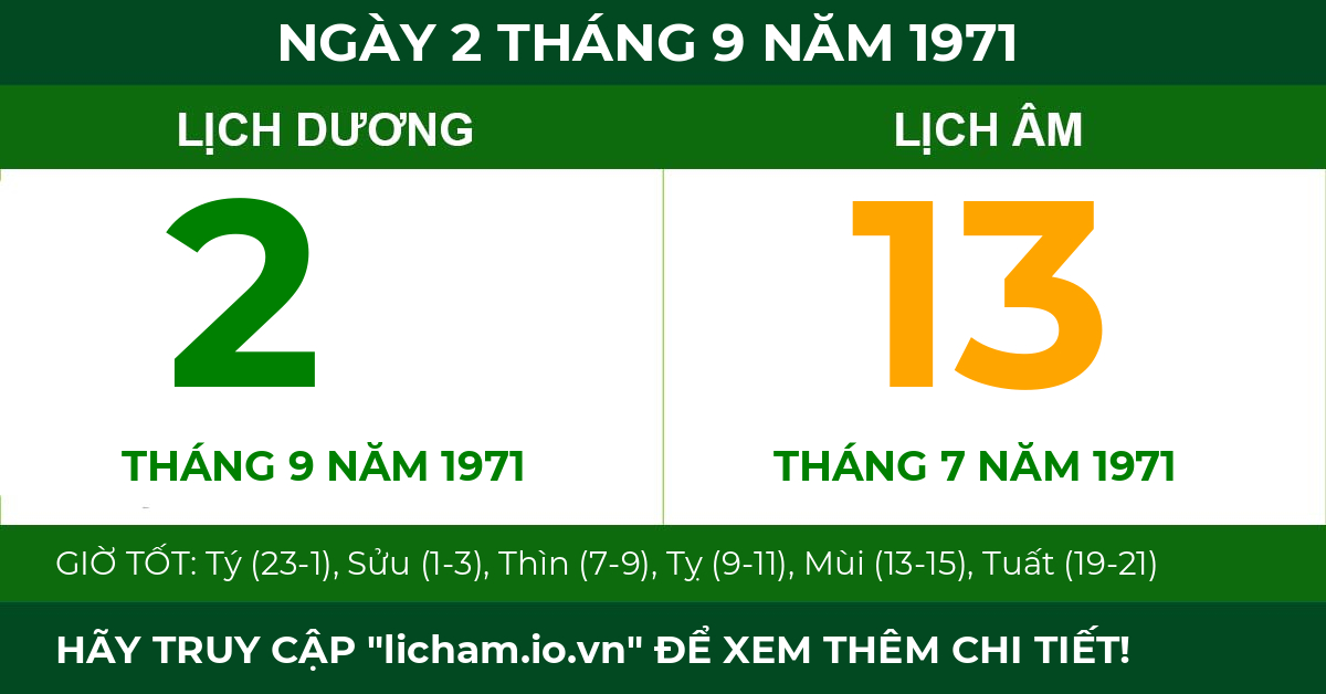 lịch âm ngày 2 tháng 9 năm 1971
