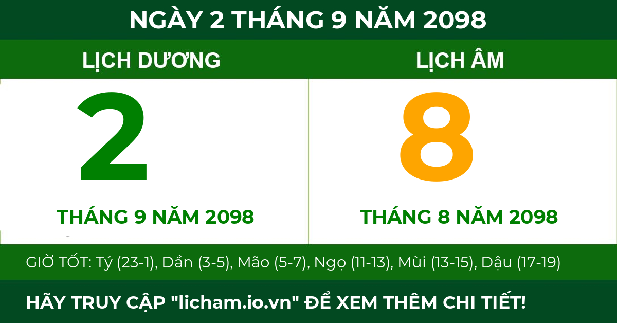 lịch âm ngày 2 tháng 9 năm 2098