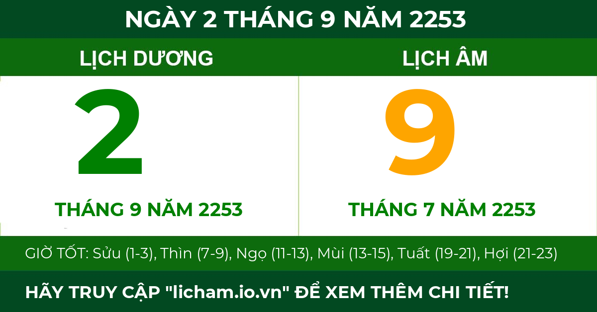 lịch âm ngày 2 tháng 9 năm 2253