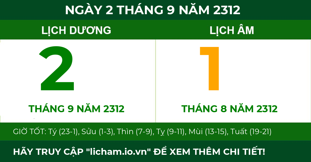 lịch âm ngày 2 tháng 9 năm 2312