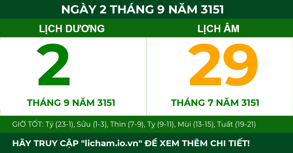 lịch âm ngày 2 tháng 9 năm 3151