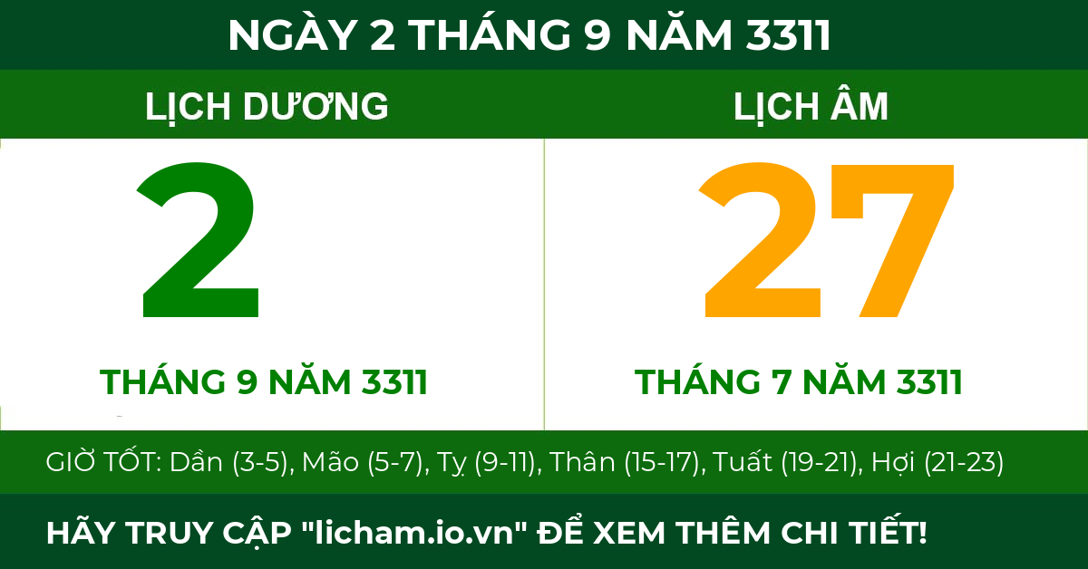 lịch âm ngày 2 tháng 9 năm 3311