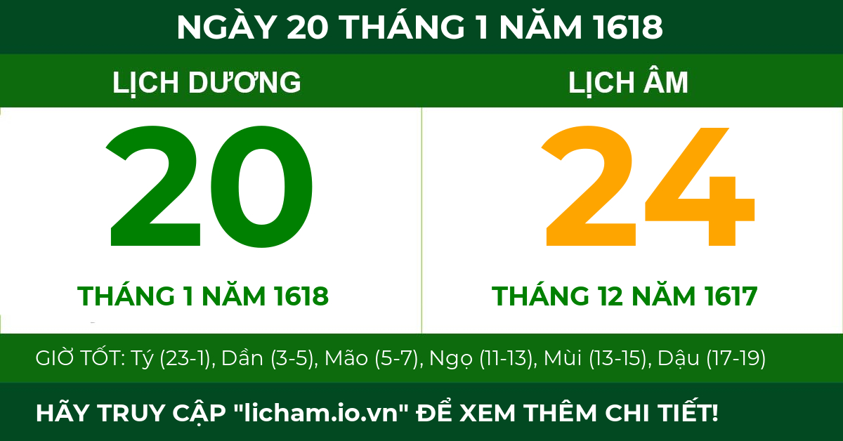 lịch âm ngày 20 tháng 1 năm 1618