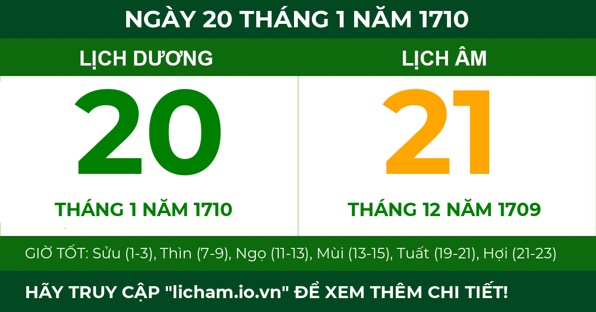 lịch âm ngày 20 tháng 1 năm 1710