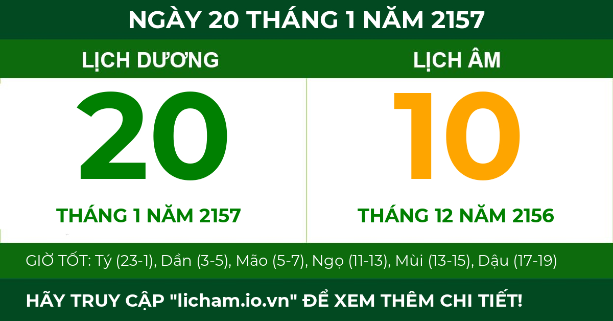 lịch âm ngày 20 tháng 1 năm 2157