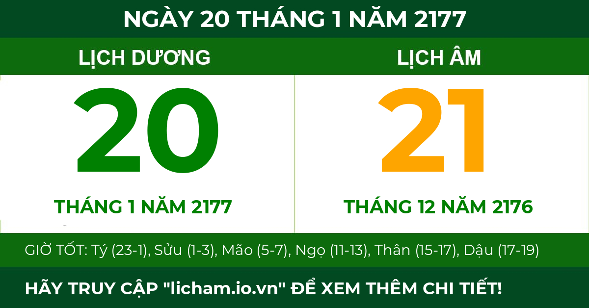 lịch âm ngày 20 tháng 1 năm 2177