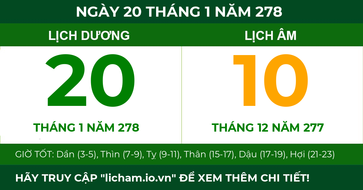 lịch âm ngày 20 tháng 1 năm 278