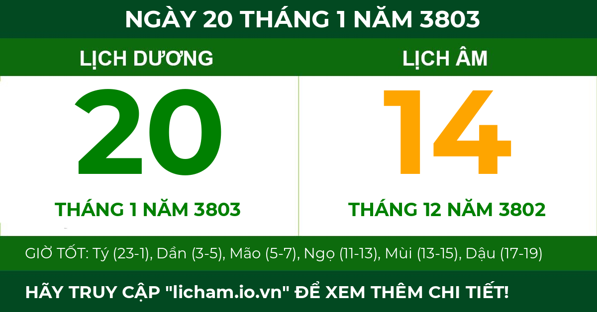 lịch âm ngày 20 tháng 1 năm 3803