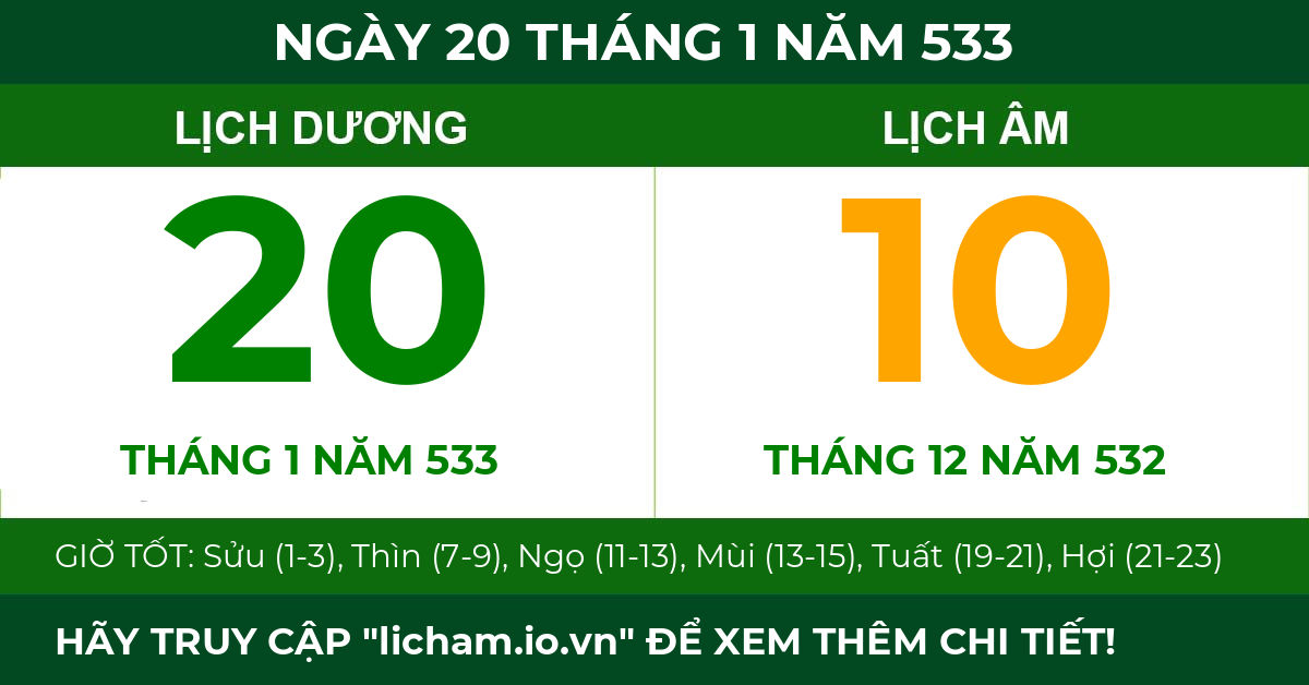 lịch âm ngày 20 tháng 1 năm 533