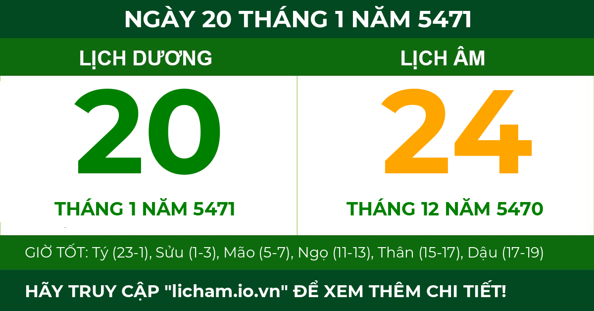 lịch âm ngày 20 tháng 1 năm 5471
