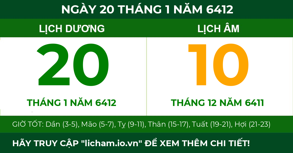 lịch âm ngày 20 tháng 1 năm 6412
