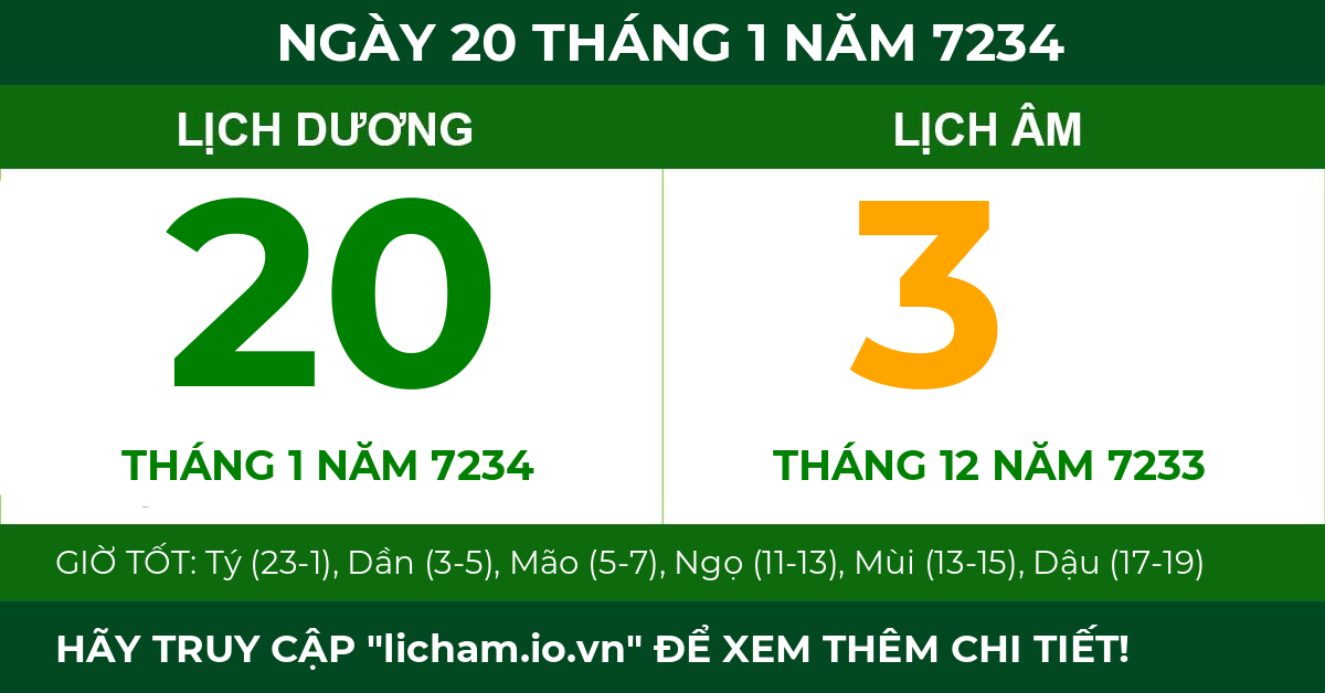 lịch âm ngày 20 tháng 1 năm 7234