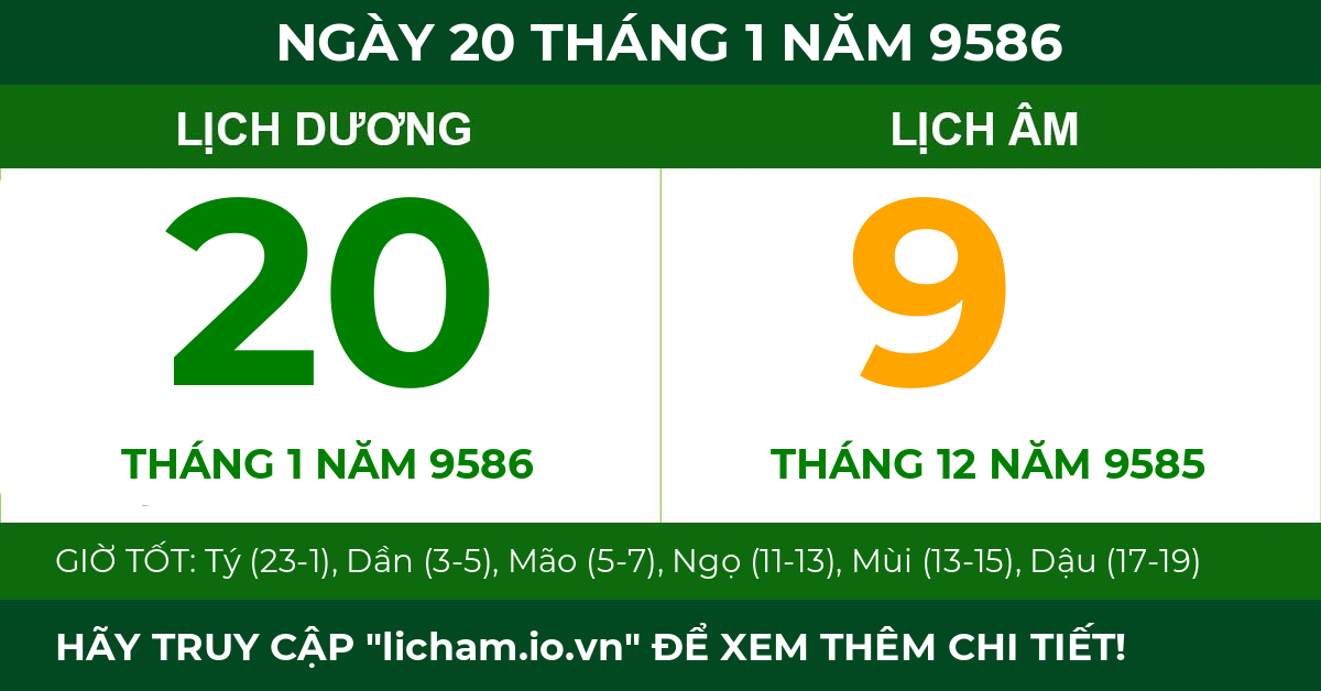 lịch âm ngày 20 tháng 1 năm 9586