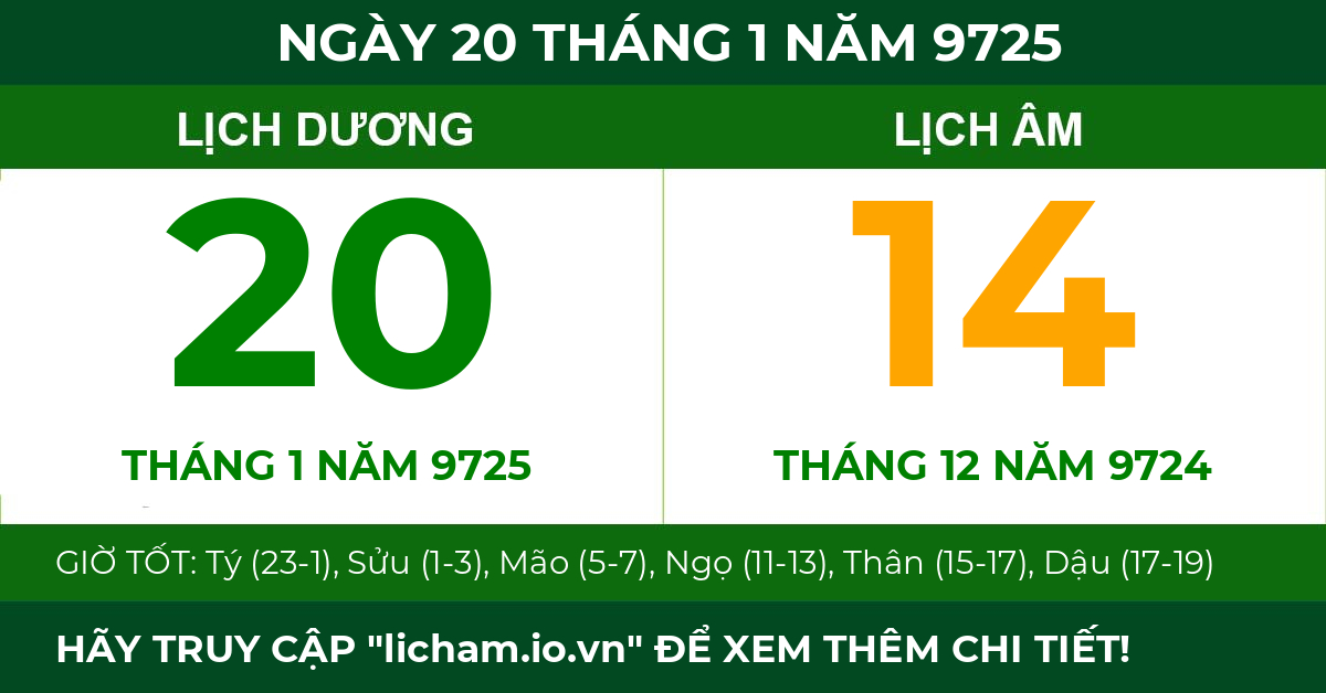 lịch âm ngày 20 tháng 1 năm 9725
