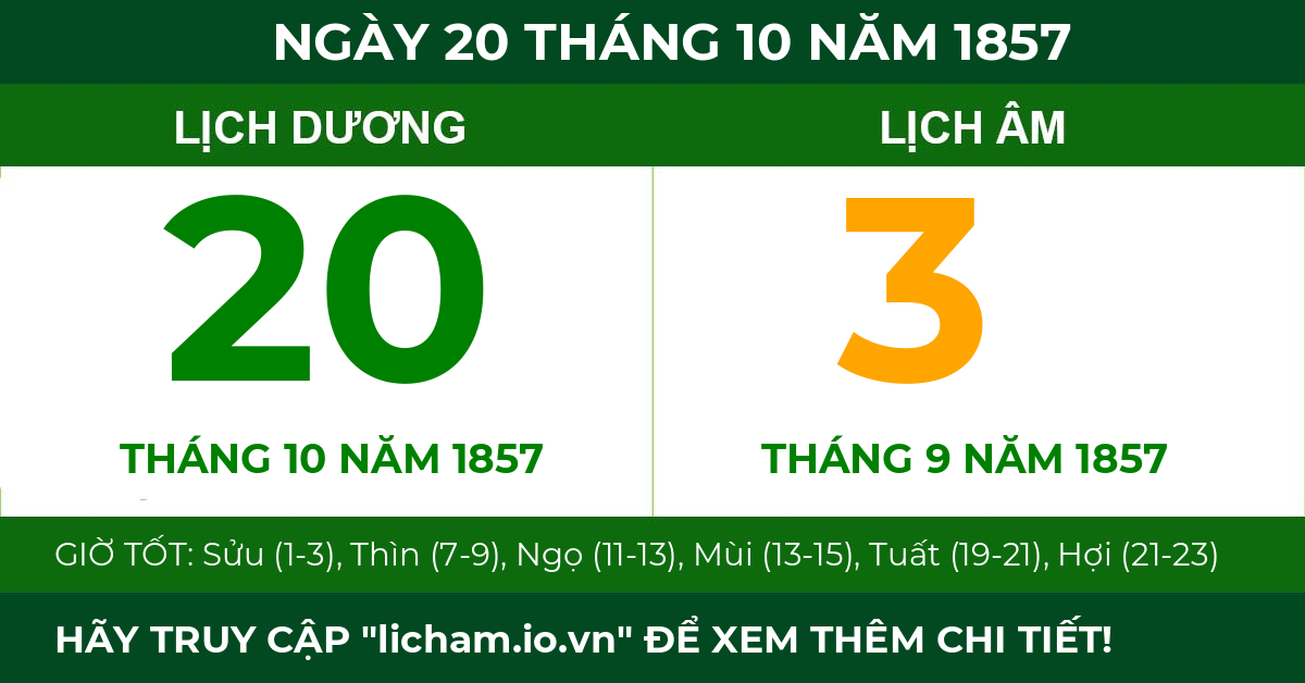 lịch âm ngày 20 tháng 10 năm 1857