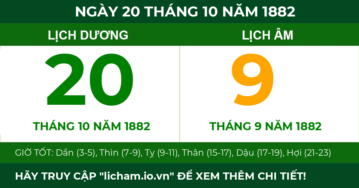 lịch âm ngày 20 tháng 10 năm 1882