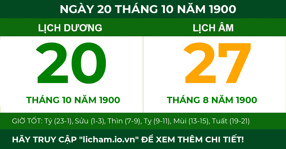 lịch âm ngày 20 tháng 10 năm 1900