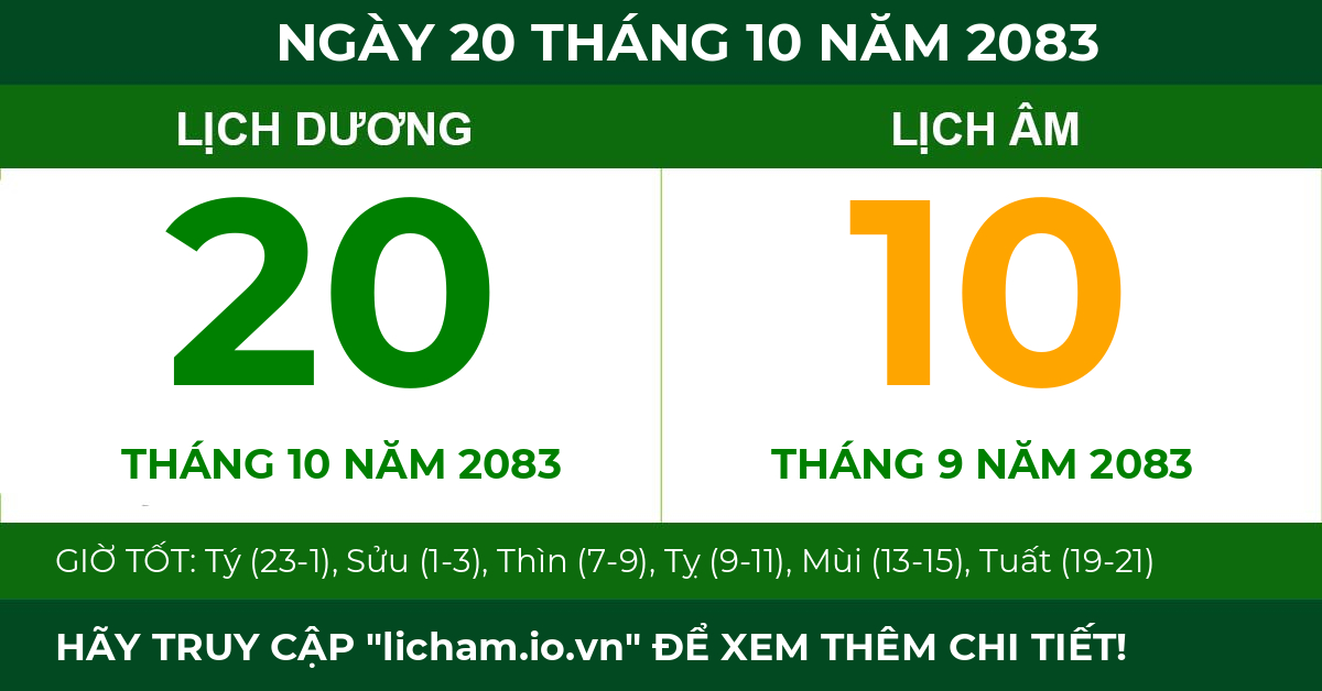 lịch âm ngày 20 tháng 10 năm 2083