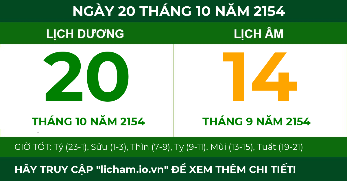 lịch âm ngày 20 tháng 10 năm 2154