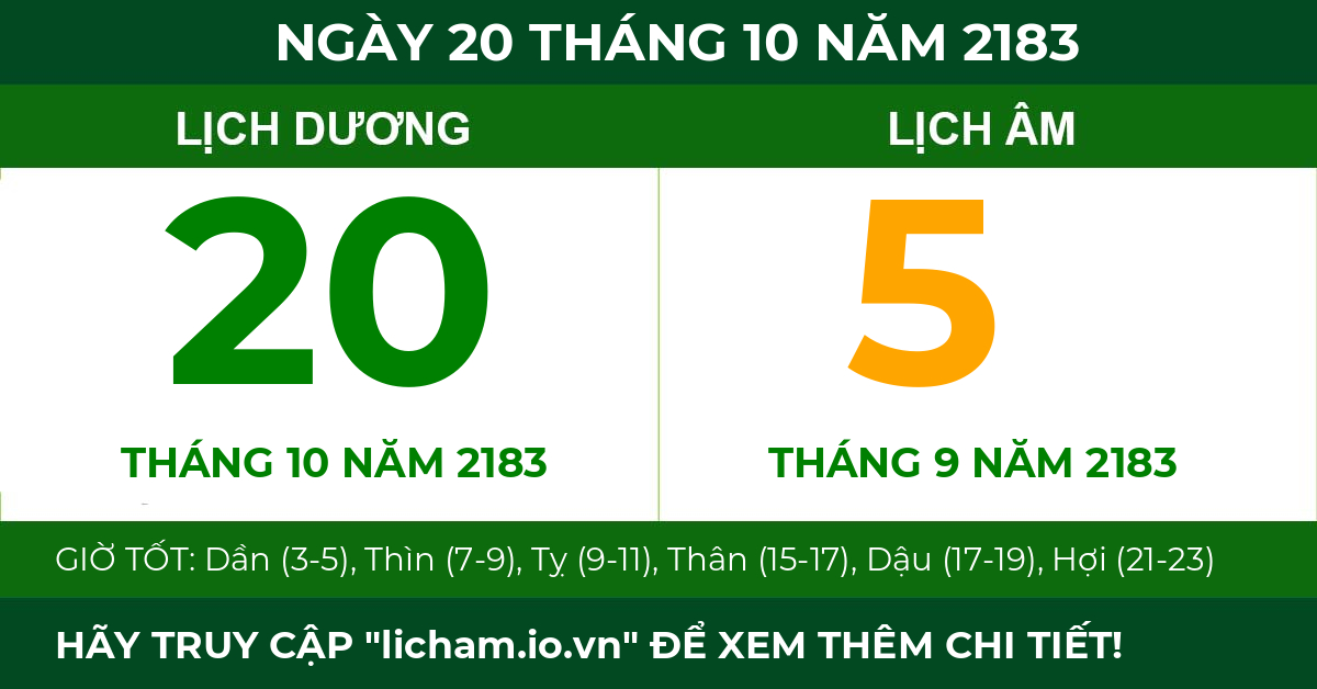 lịch âm ngày 20 tháng 10 năm 2183