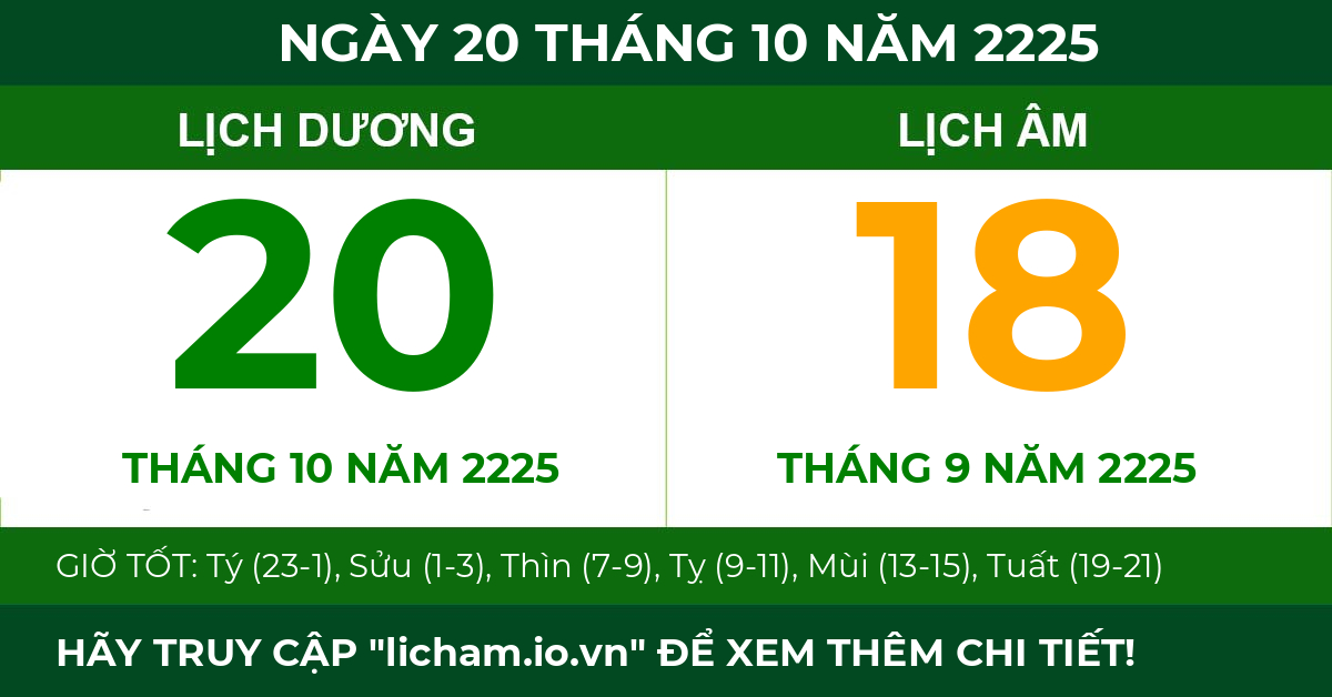lịch âm ngày 20 tháng 10 năm 2225