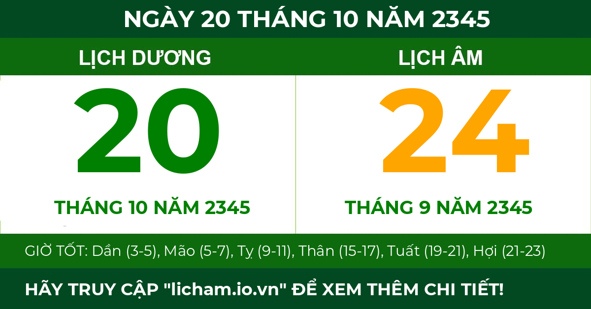 lịch âm ngày 20 tháng 10 năm 2345