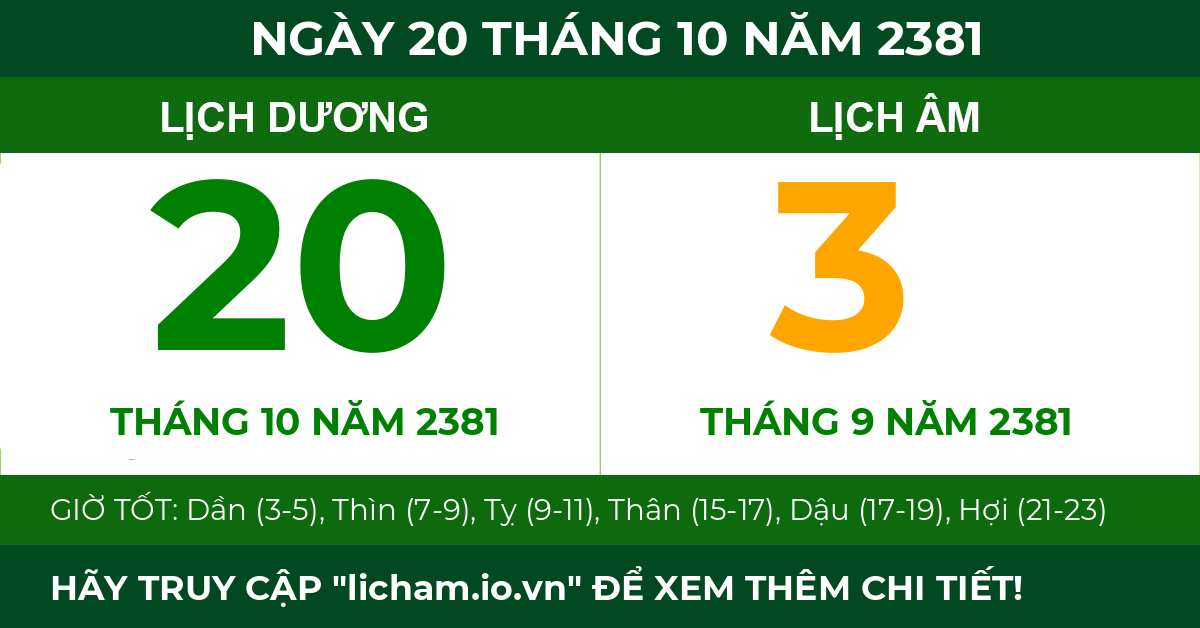 lịch âm ngày 20 tháng 10 năm 2381