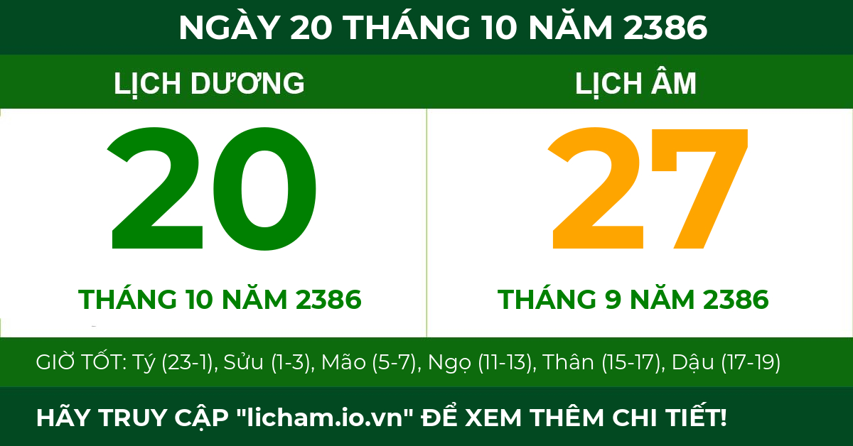 lịch âm ngày 20 tháng 10 năm 2386