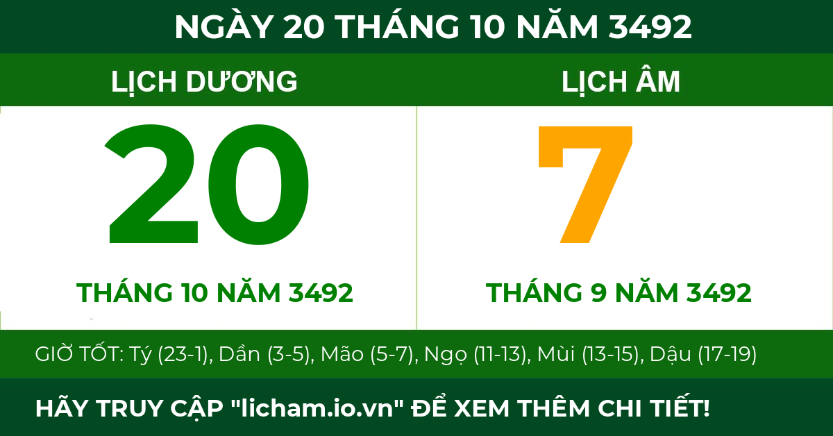 lịch âm ngày 20 tháng 10 năm 3492